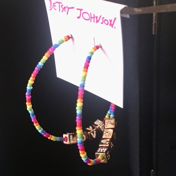 Betsey Johnson LOVE Rainbow Beaded Hoop Earrings - Picture 11 of 16